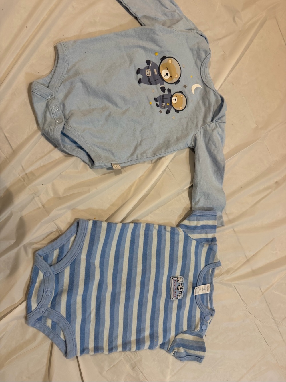 Carter's Light Blue Long & Short Sleeve Baby Bodysuits - Bears & Stripes